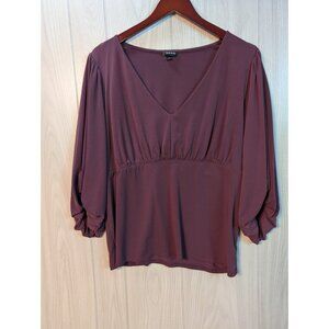 Torrid, Purple Studio Knit V-Neck Quarter Sleeve Shirred Top, Plus Size 2